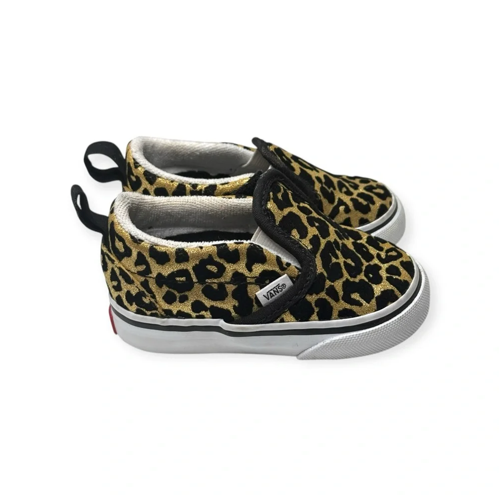 Vans ✌︎︎ Leopard Print Slip On Baby Walker Skater Sneaker ✌︎︎ Black Gold ✌︎︎ 4